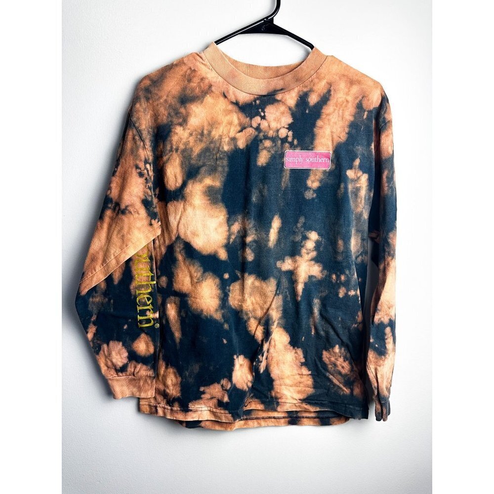 Simply Southern Tie Dye Crewneck Spellout Logo Long Sleeve Medium Black